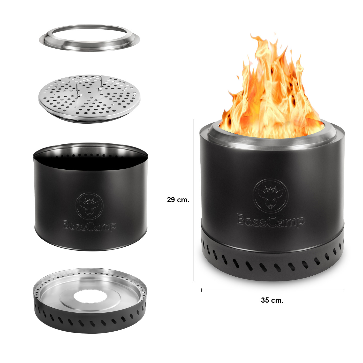 BRASERO FOGÓN FIREBOSS TERRAZA EXTERIOR SIN HUMO 35CM BLACK BOSSCAMP - 3