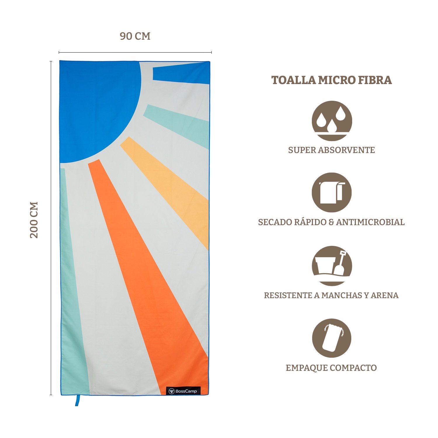 TOALLA PLAYA MICROFIBRA GRANDE XL SOL BOSSCAMP (90 X 200) - 3