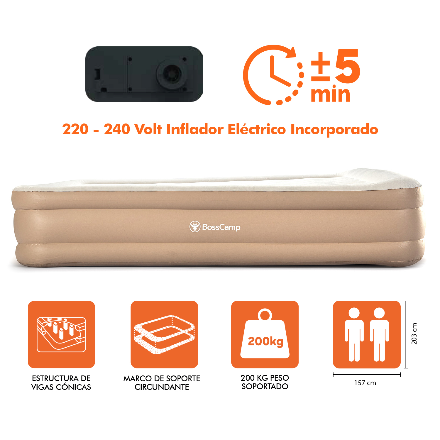 COLCHÓN CAMA INFLABLE ELÉCTRICO QUEEN BOSSCAMP 2 PLAZAS - 6