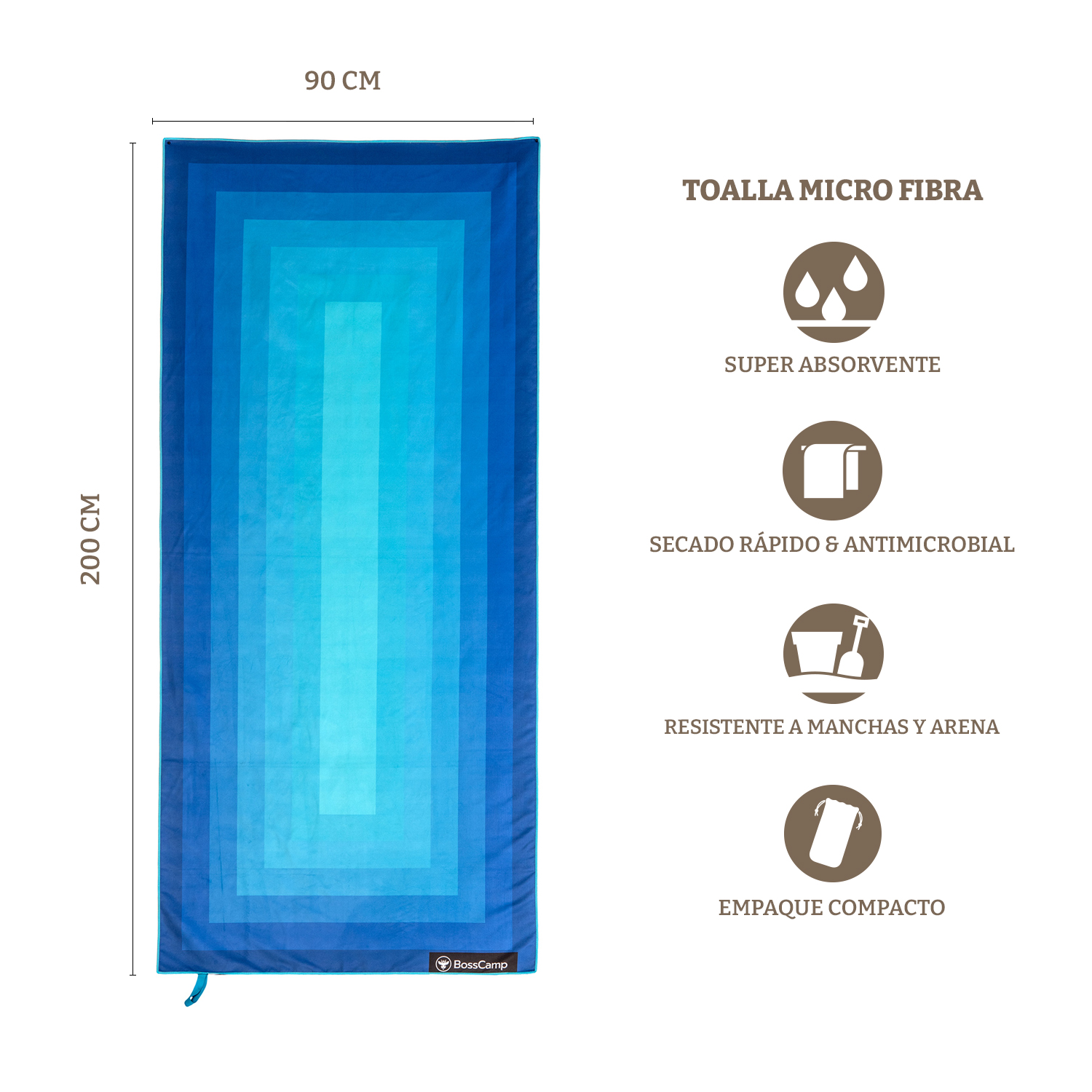 TOALLA PLAYA MICROFIBRA GRANDE XL OCEANO BOSSCAMP (90 X 200) - 3