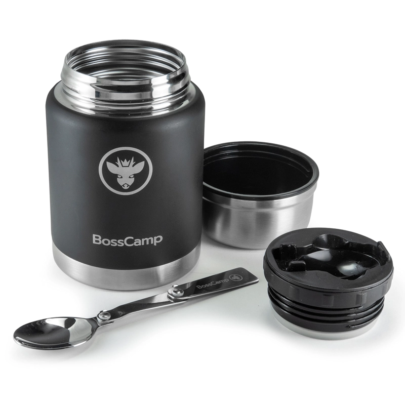 TERMO COMIDA BOSSCAMP 500 ML NEGRO ACERO INOXIDABLE BOLSO TÉRMICO CUCHARA - 2
