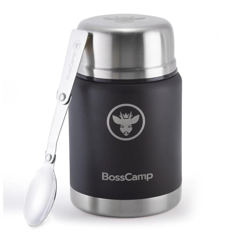 TERMO COMIDA BOSSCAMP 500 ML NEGRO ACERO INOXIDABLE BOLSO TÉRMICO CUCHARA - 5