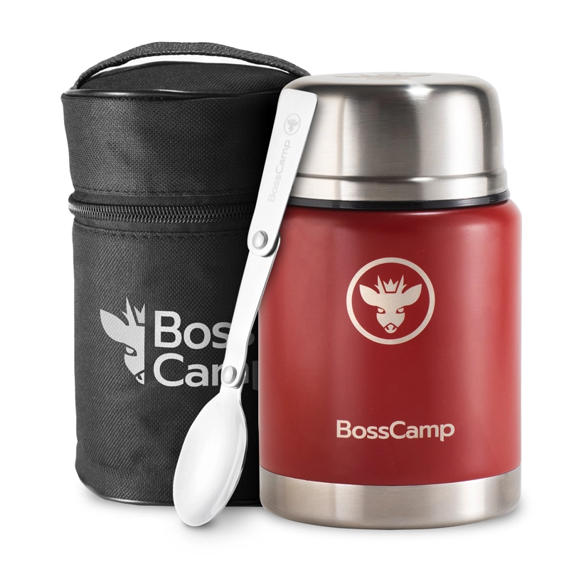 TERMO COMIDA BOSSCAMP 500 ML ROJO ACERO INOXIDABLE BOLSO TÉRMICO CUCHARA - 1