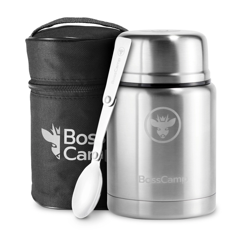 TERMO COMIDA BOSSCAMP 500 ML PLATA ACERO INOXIDABLE BOLSO TÉRMICO CUCHARA - 1