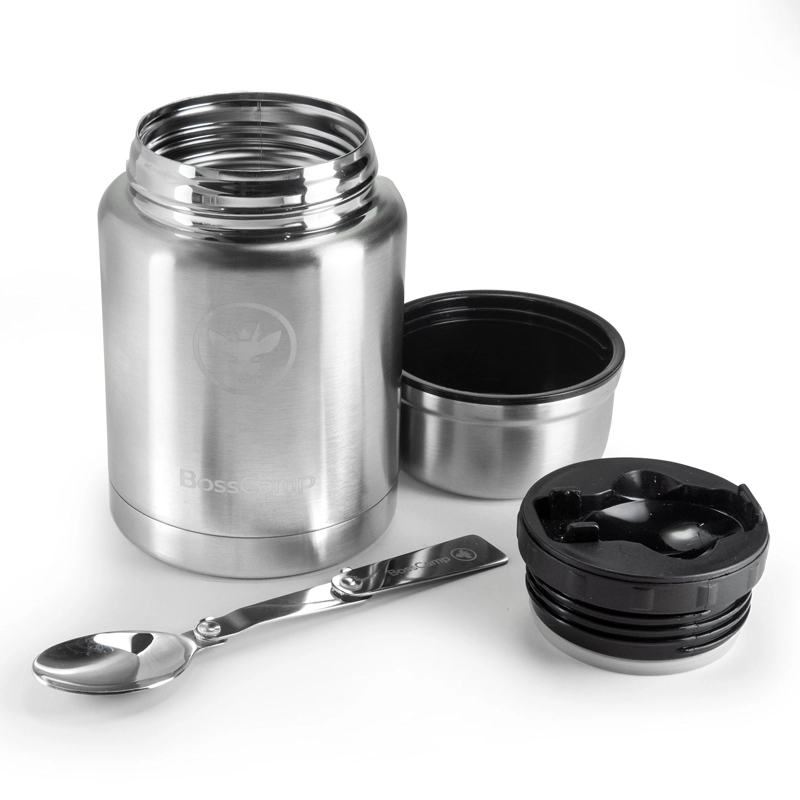 TERMO COMIDA BOSSCAMP 500 ML PLATA ACERO INOXIDABLE BOLSO TÉRMICO CUCHARA - 2