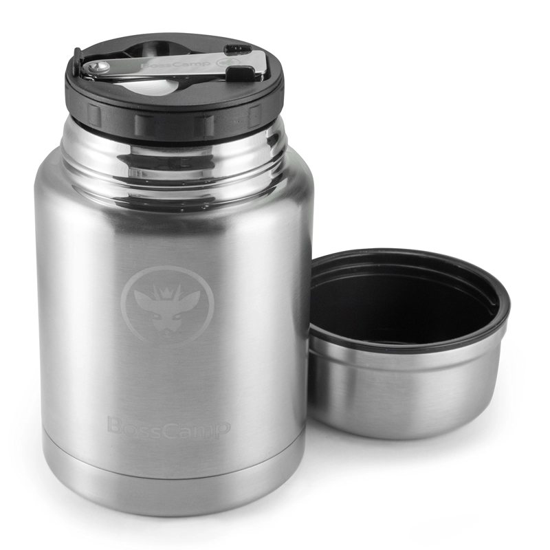 TERMO COMIDA BOSSCAMP 500 ML PLATA ACERO INOXIDABLE BOLSO TÉRMICO CUCHARA - 4