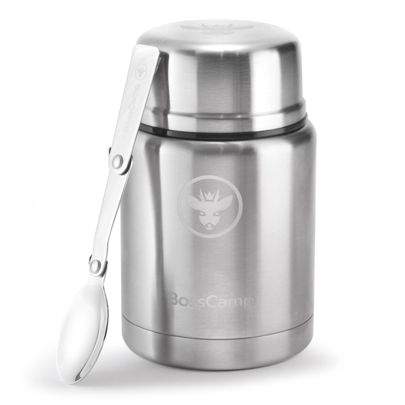 TERMO COMIDA BOSSCAMP 500 ML PLATA ACERO INOXIDABLE BOLSO TÉRMICO CUCHARA - 5