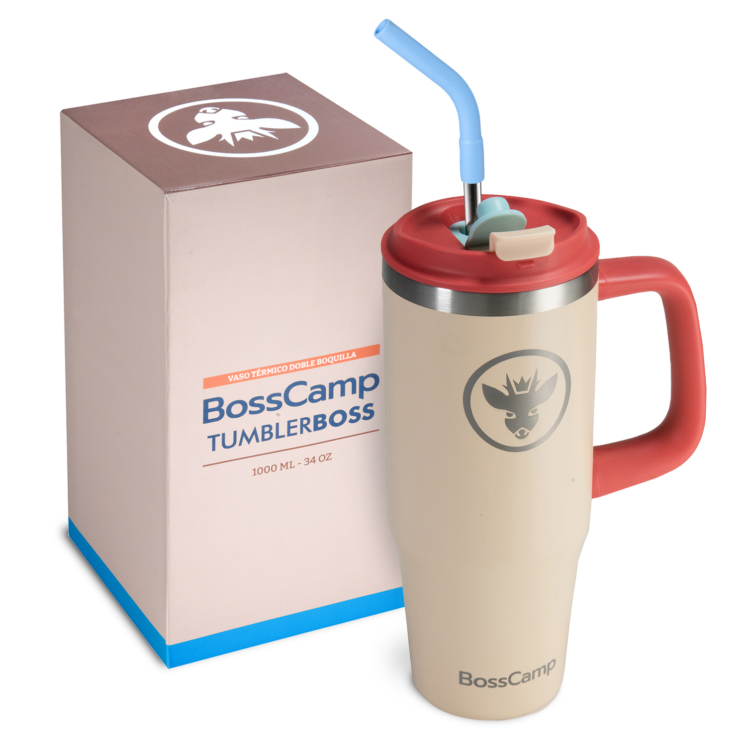 VASO TÉRMICO MUG TERMO BOSSCAMP 1000ML TAPA 2 EN 1 ARENA - 2