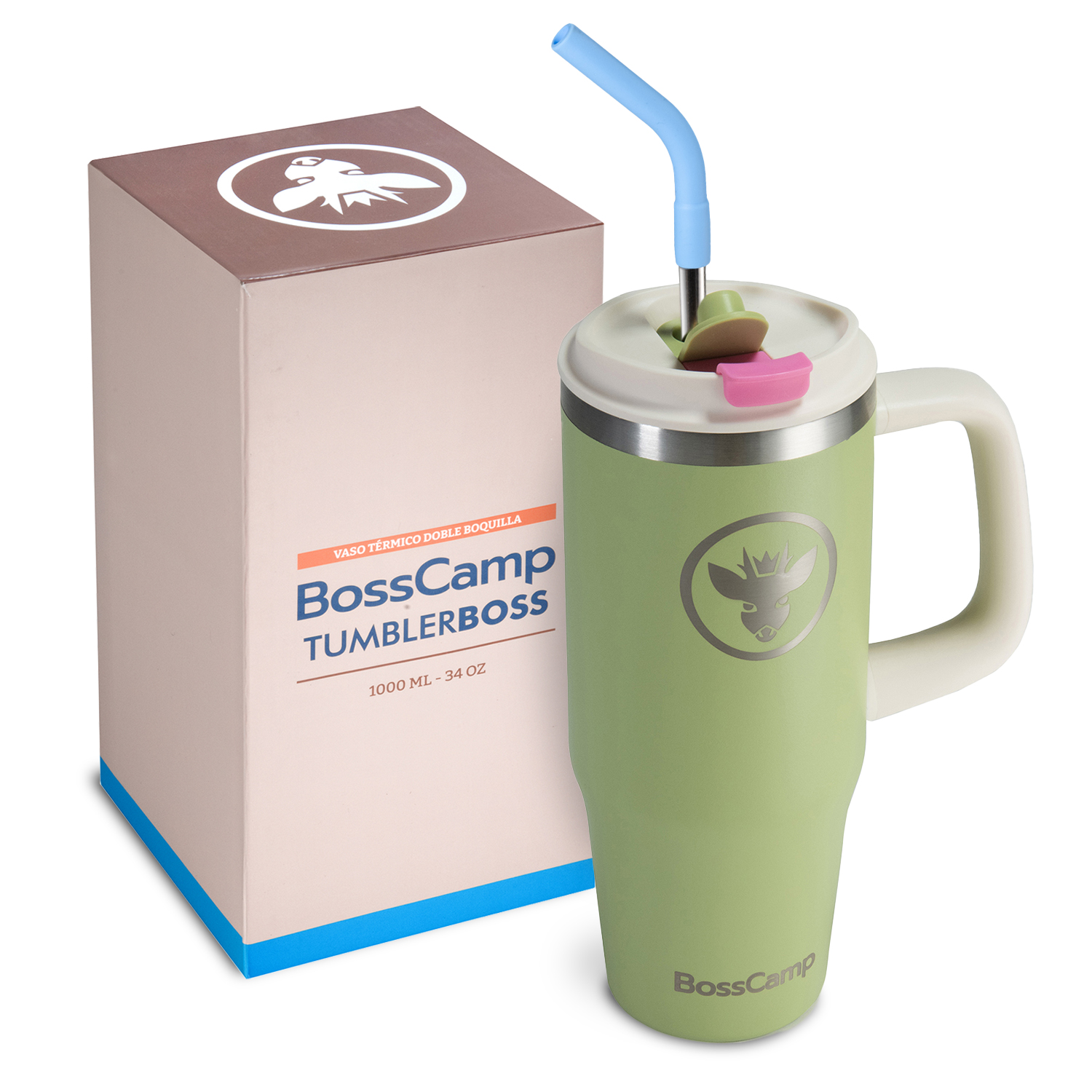 VASO TÉRMICO MUG TERMO BOSSCAMP 1000ML TAPA 2 EN 1 VERDE - 2