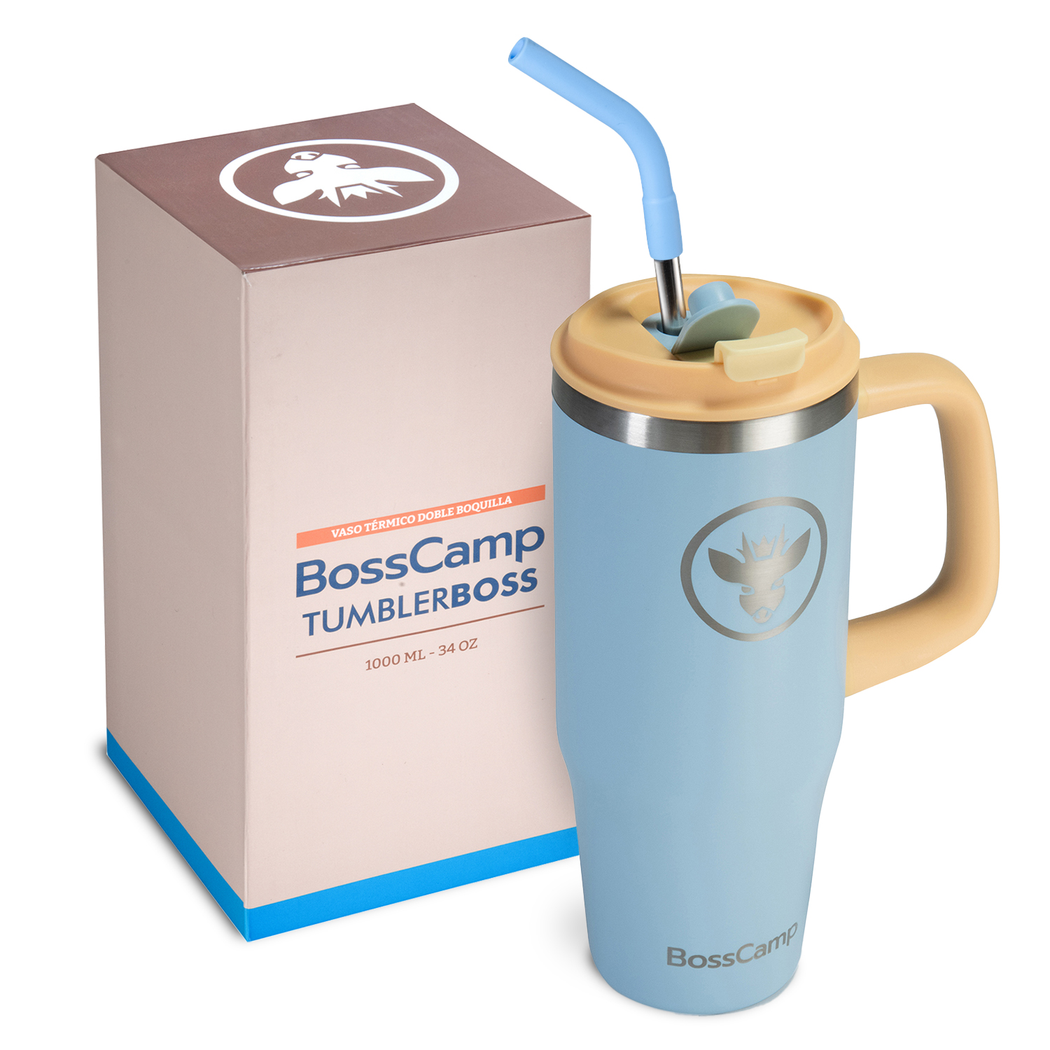 VASO TÉRMICO MUG TERMO BOSSCAMP 1000ML TAPA 2 EN 1 CIELO - 2