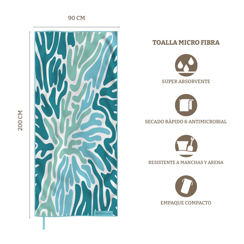 TOALLA PLAYA MICROFIBRA GRANDE XL CORALES BOSSCAMP (90 X 200) - 3