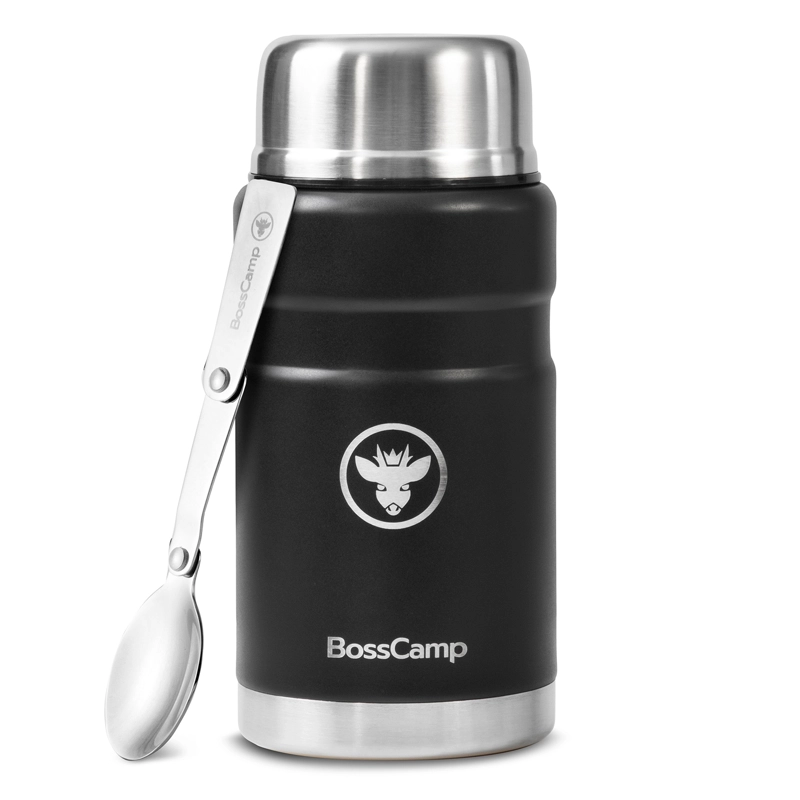 TERMO COMIDA BOSSCAMP 750 ML NEGRO ACERO INOX BOLSO CUCHARA - 5