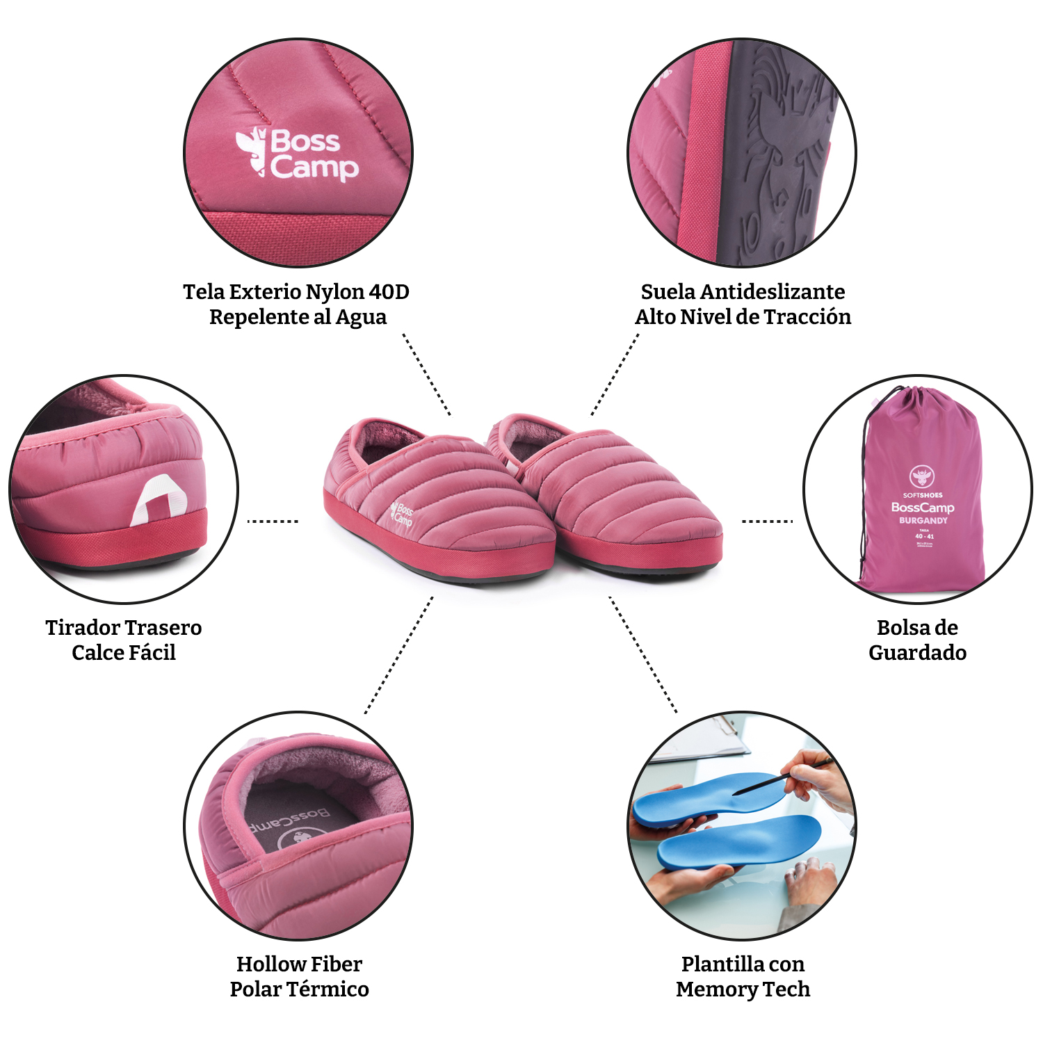 PANTUFLA TÉRMICA SOFTSHOES QUINTAY ADULTO BURGANDY - 9