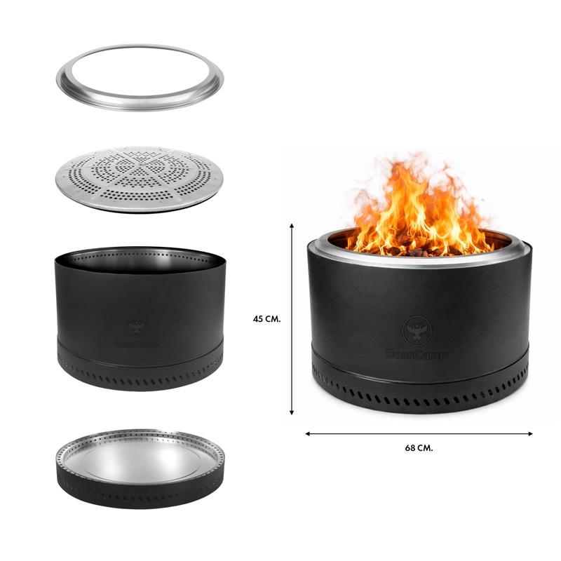 BRASERO FOGON FIREBOSS INFERNO XL TERRAZA EXTERIOR SIN HUMO 68 CM BOSSCAMP BLACK - 3