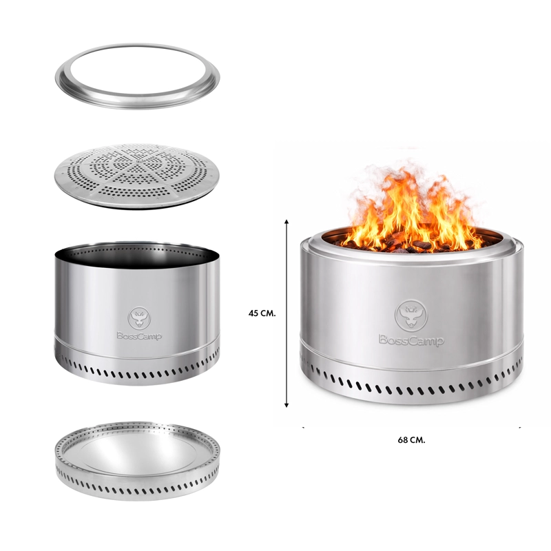 BRASERO FOGON FIREBOSS INFERNO XL TERRAZA EXTERIOR SIN HUMO 68 CM BOSSCAMP SILVER - 3