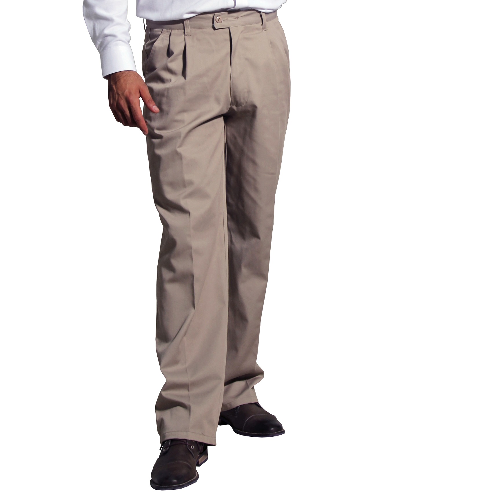 PANTALÓN HOMBRE 90 GRADOS BEIGE MI6001007 GABARDINA EJECUTIVO CON PINZAS - 1