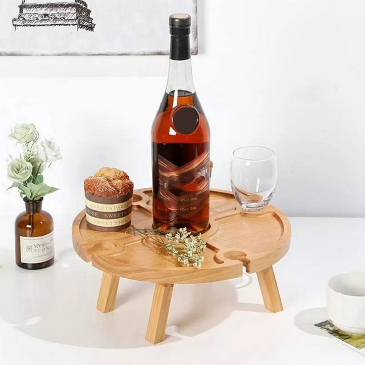 MESA DE MADERA PICNIC PLEGABLE SOPORTE COPAS TABLA PICOTEO - 5