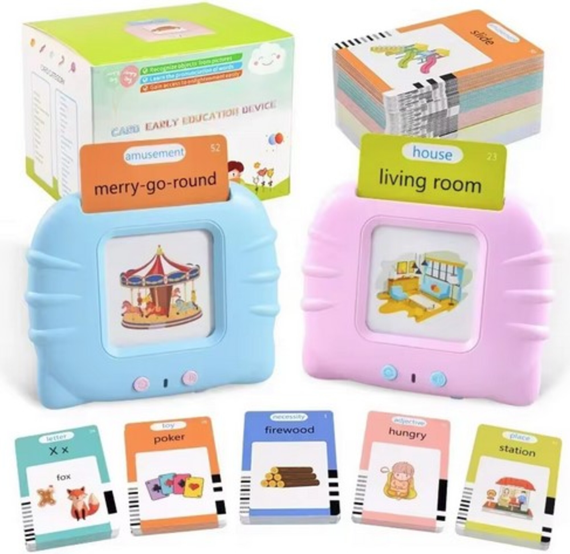Oderra Tarjeta Flash Parlante – 224 Palabras En Francés E Inglés, Juguete Educativo Para Niños 3-6 Años, Azul