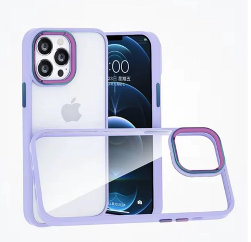 CARCASA FUNDA IPHONE 15 PRO MAX TRANSPARENTE BORDE CALIDAD COLOR LILA