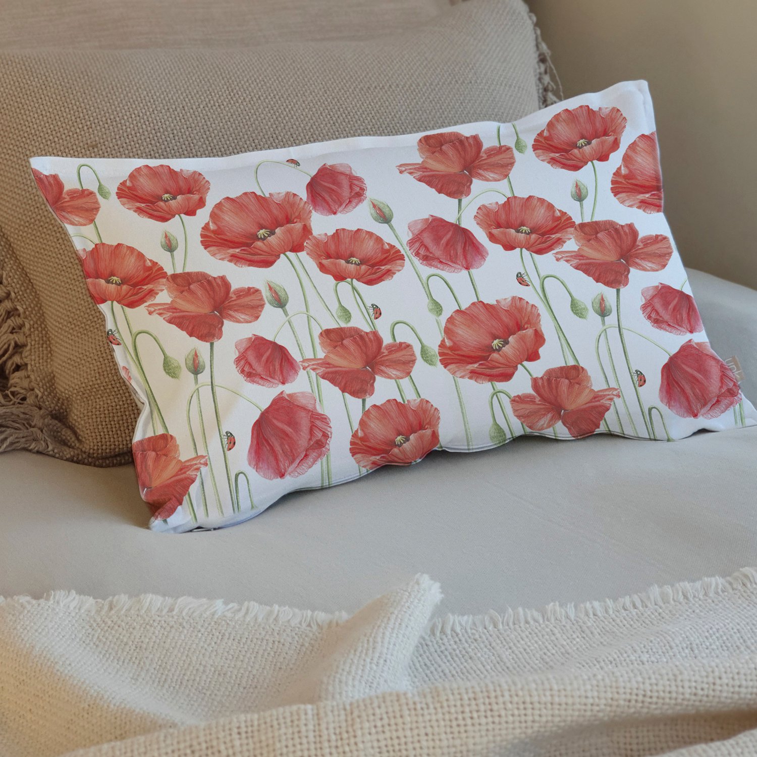 FUNDA COJÍN 50X30 ESTAMPADA AMAPOLAS ROJA - 2