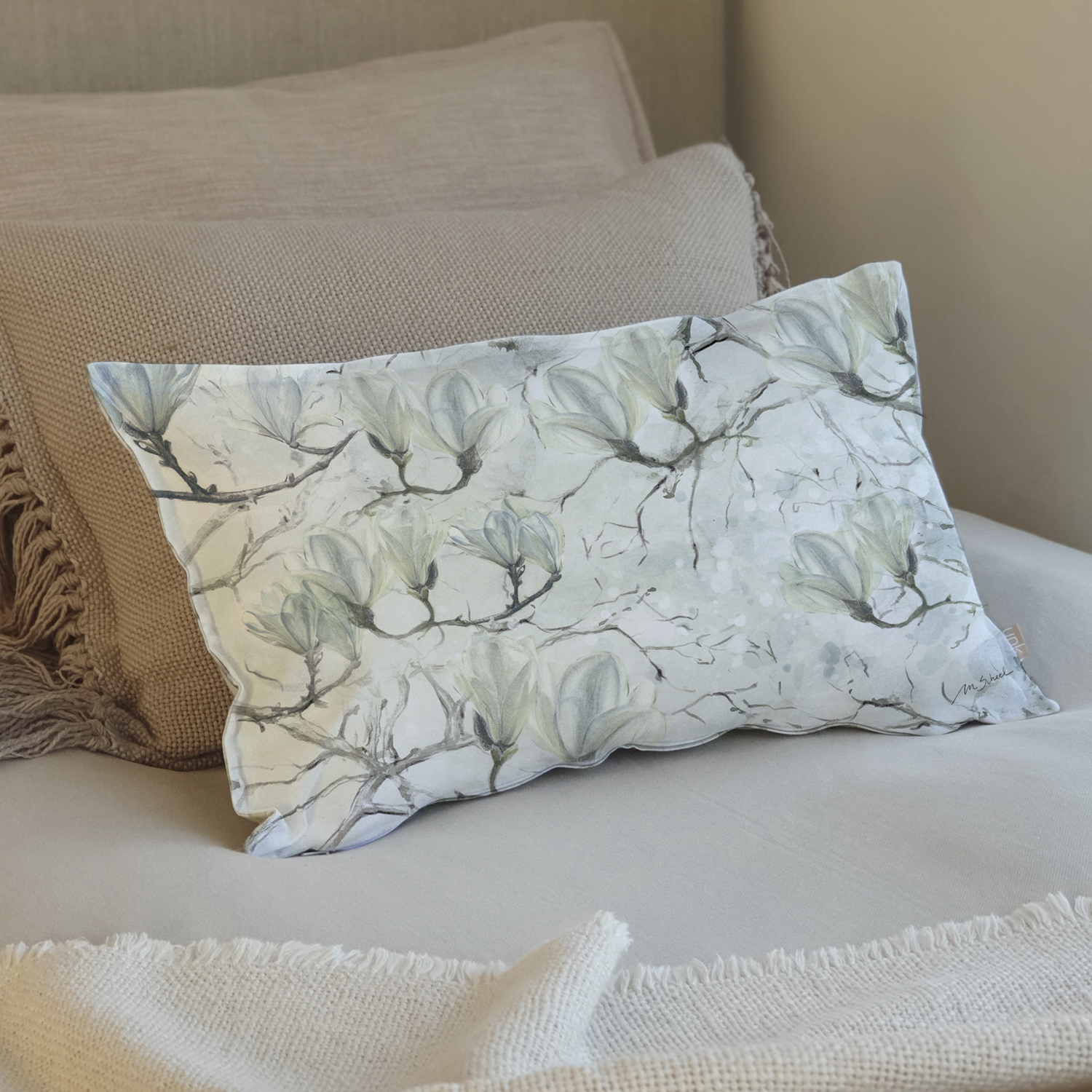 FUNDA COJÍN ESTAMPADO 50X30 MAGNOLIO BLANCO - 2