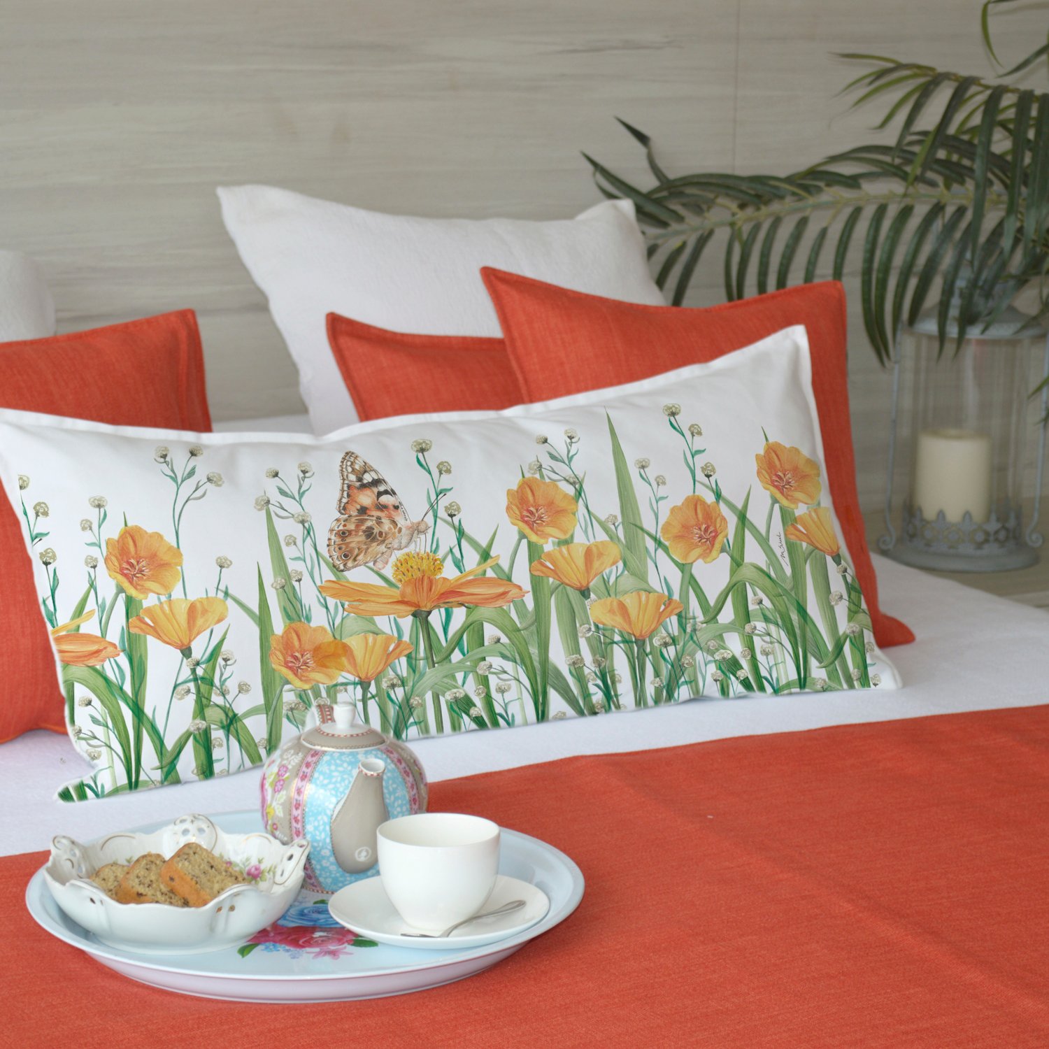 FUNDA COJÍN ESTAMPADO 40X90 JARDÍN FLORES AMAPOLA XL - 2