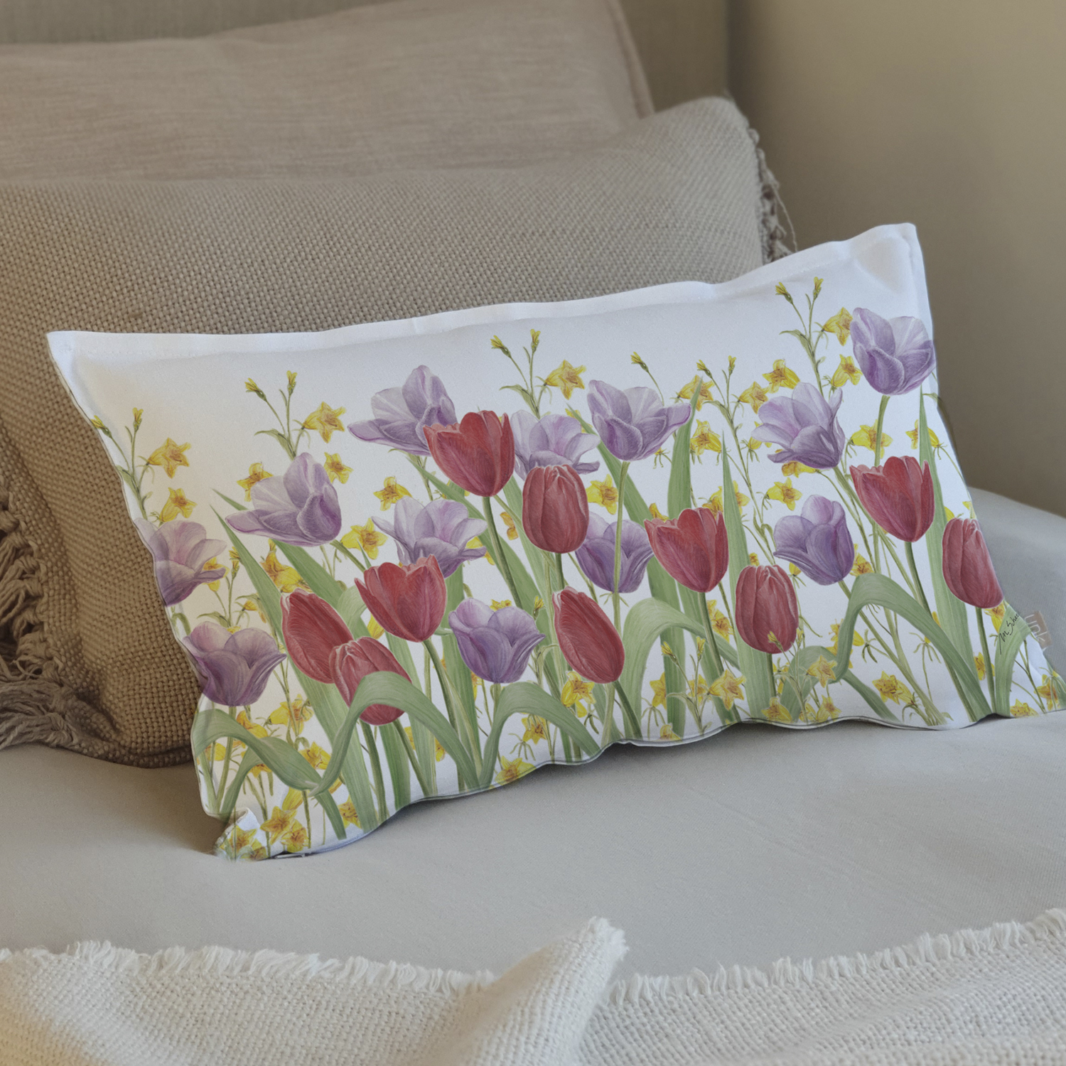 FUNDA COJÍN ESTAMPADO 50X30 JARDÍN FLORES TULIPÁN ROJO - 2