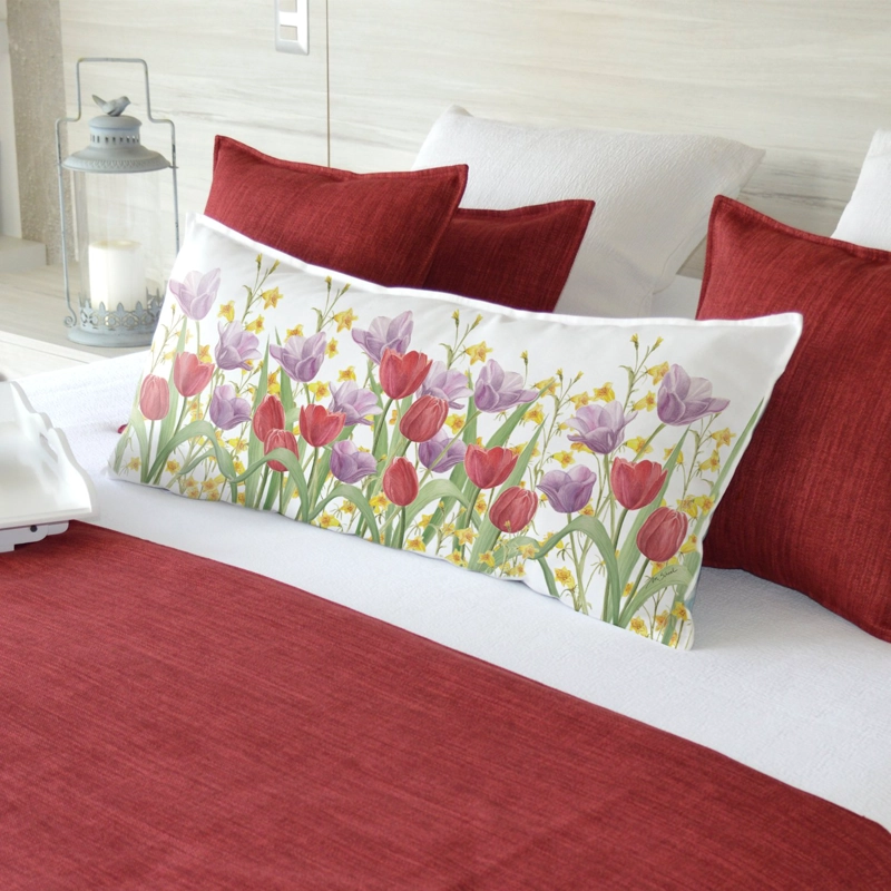 COJÍN ESTAMPADO 40X90 JARDÍN FLORES TULIÁN ROJO XL - 2