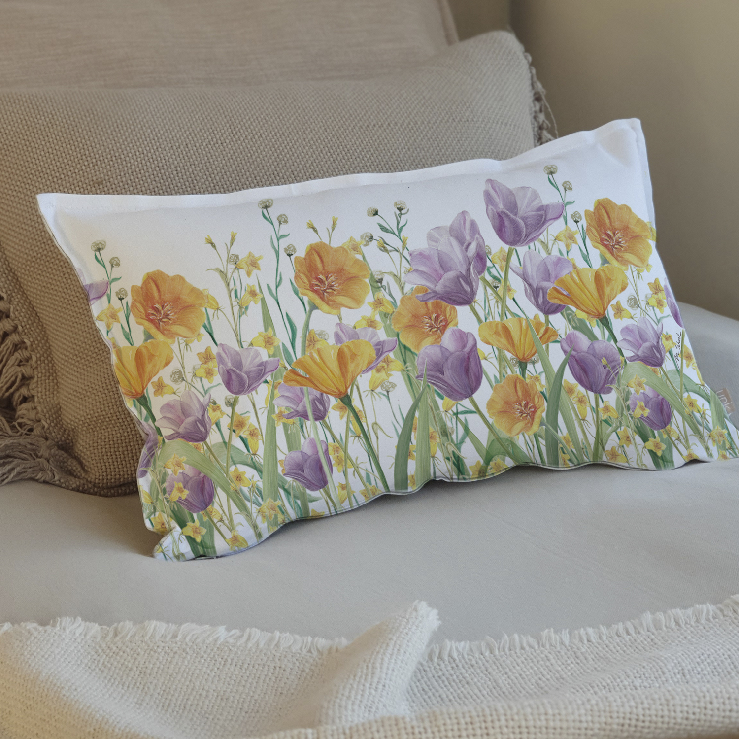 FUNDA COJÍN ESTAMPADO 50X30 JARDÍN FLORES TULIPÁN LILA - 2