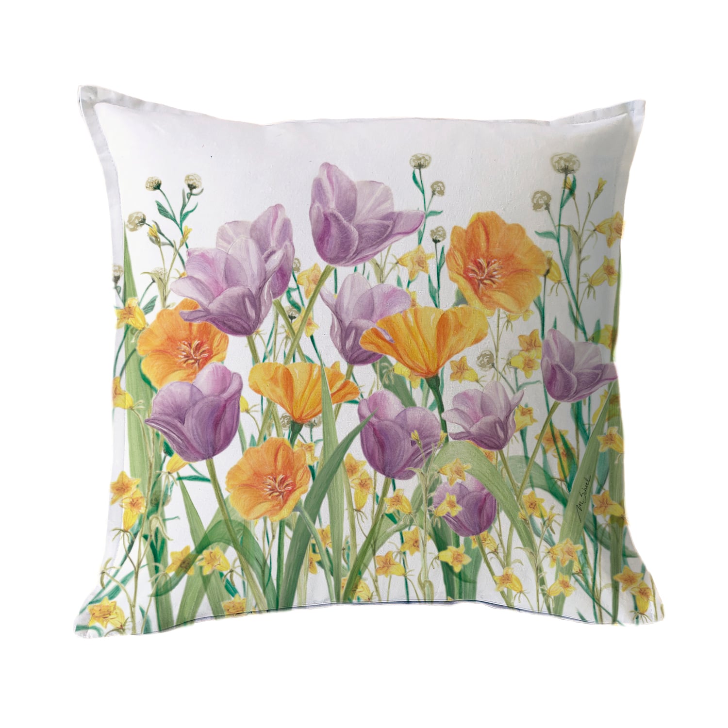 FUNDA COJÍN ESTAMPADO 45X45 JARDÍN FLORES TULIPÁN LILA - 1