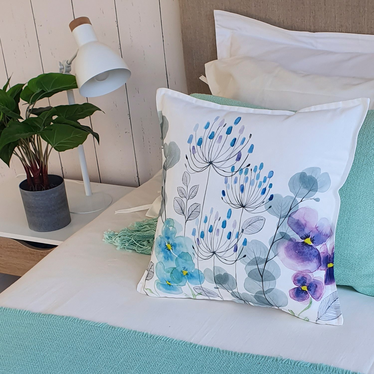 FUNDA COJÍN ESTAMPADO 45X45 JARDÍN FLORES PENSAMIENTO - 2