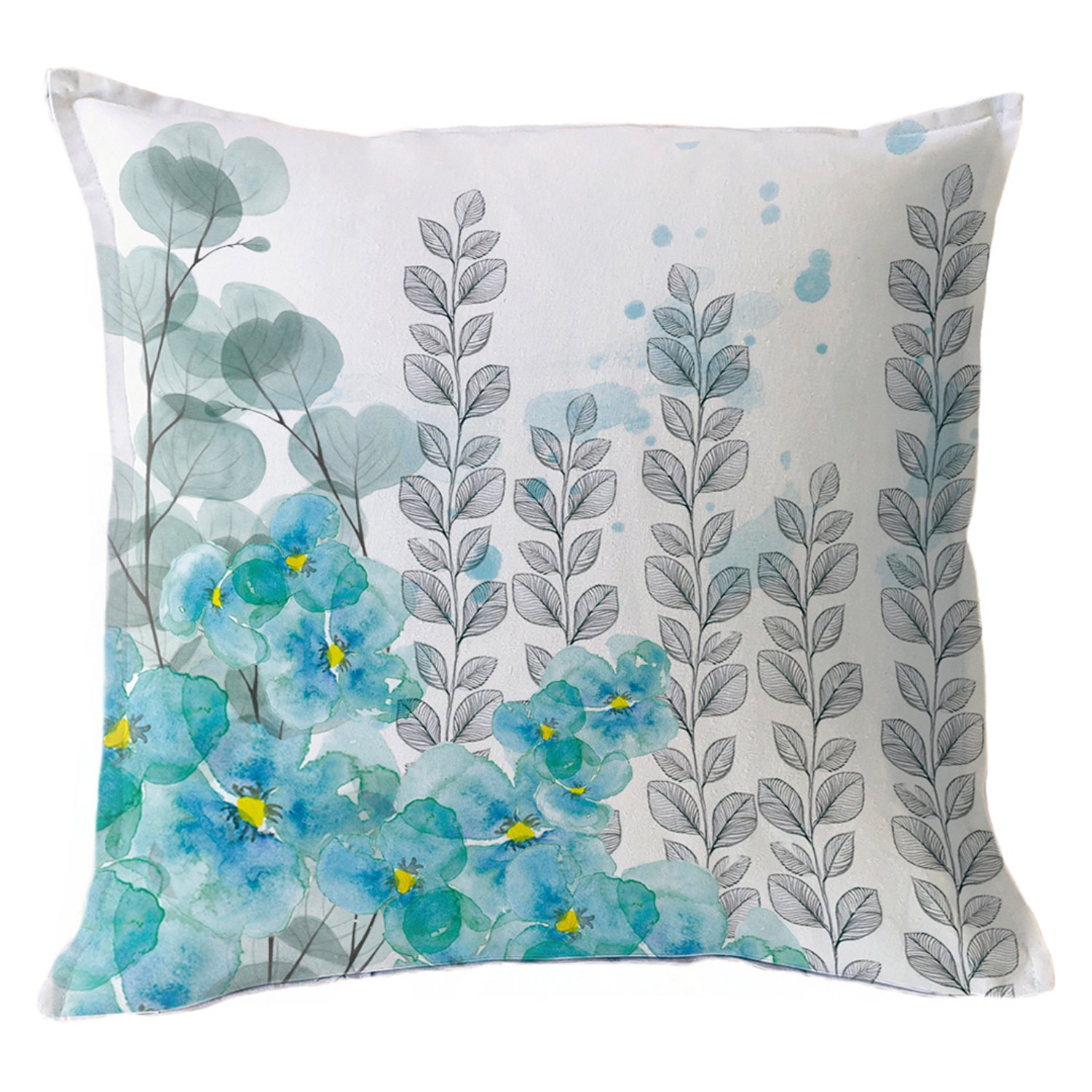 FUNDA COJÍN 45X45 PENSAMIENTOS EUCALIPTOS Y HOJITAS - 1