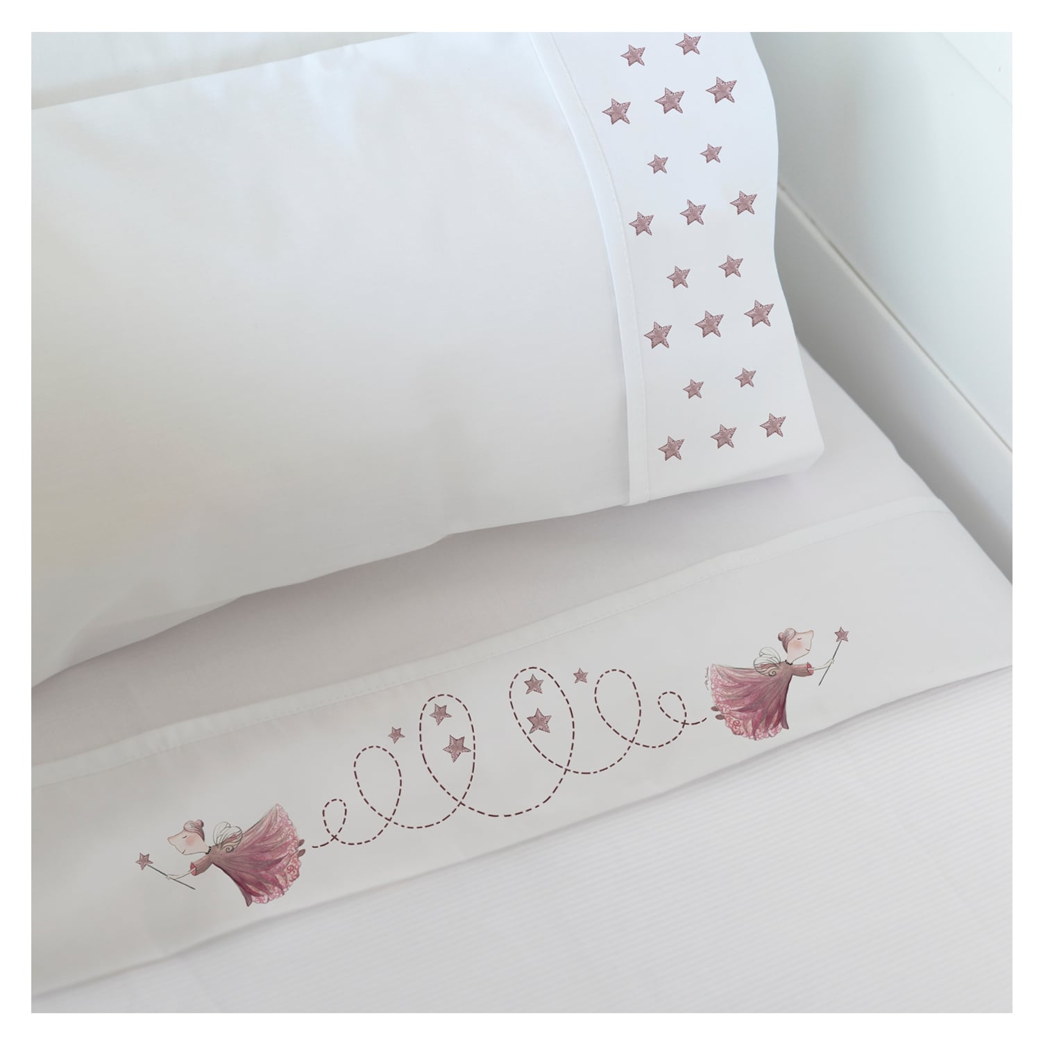 SET SÁBANAS MARGARITA SCHEEL PARA CASA ALVARINHO HADA ROSA ALGODÓN BLANCO MOISÉS - 1