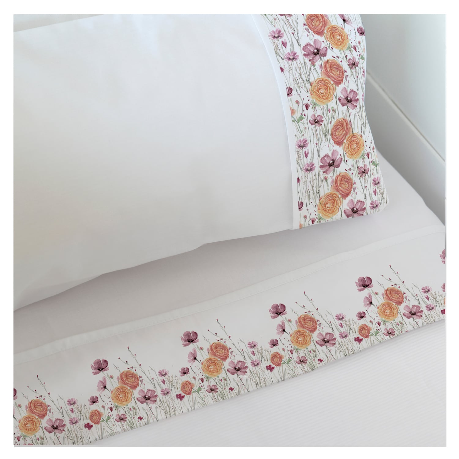 SET SÁBANAS MARGARITA SCHEEL PARA CASA ALVARINHO RANÚNCULOS CUNA ALGODÓN BLANCO - 1