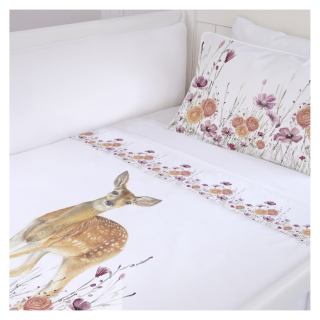 CUBREPLUMÓN MARGARITA SCHEEL PARA CASA ALVARINHO BAMBI FLORCITAS CUNA BLANCO ESTAMPADO - 1