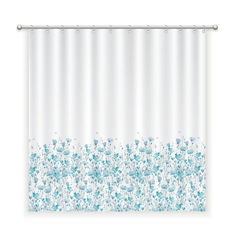 CORTINA DE BAÑO FLORCITAS Y MARIPOSAS TURQUESA - 1