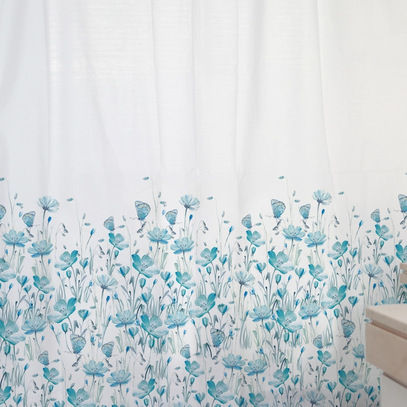 CORTINA DE BAÑO FLORCITAS Y MARIPOSAS TURQUESA - 2