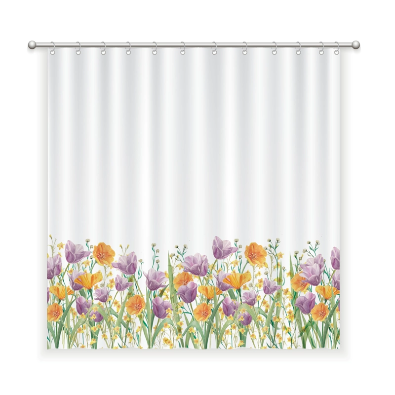 CORTINA DE BAÑO JARDIN FLORES LILA NARANJA - 1