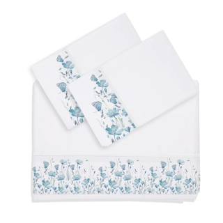 JUEGO DE SABANA KING FLORCITAS TURQUESA