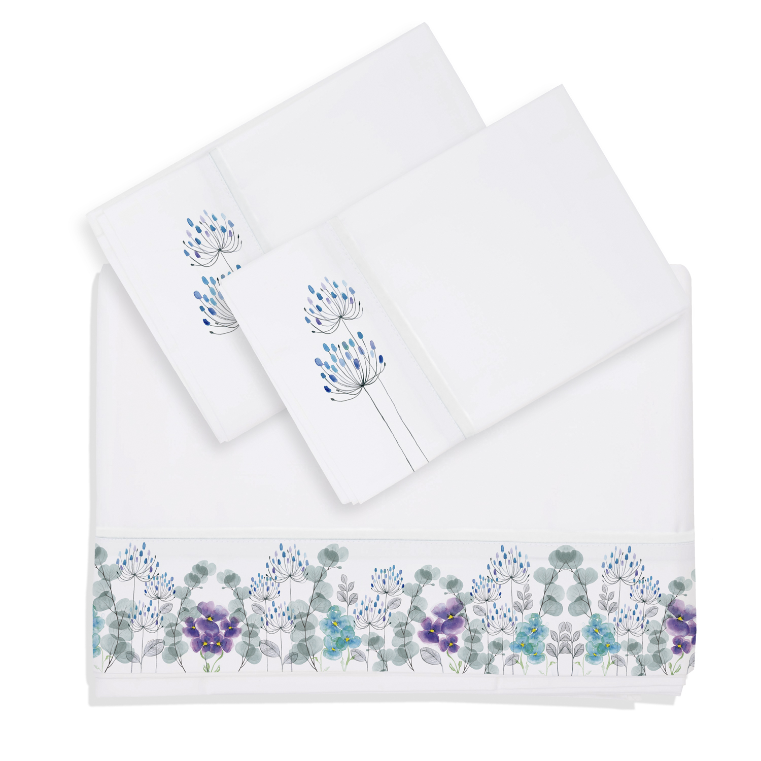 SET SABANAS MARGARITA SCHEEL PARA CASA ALVARINHO JARDIN PENSAMIENTOS SUPERKING 300 HILOS BLANCO