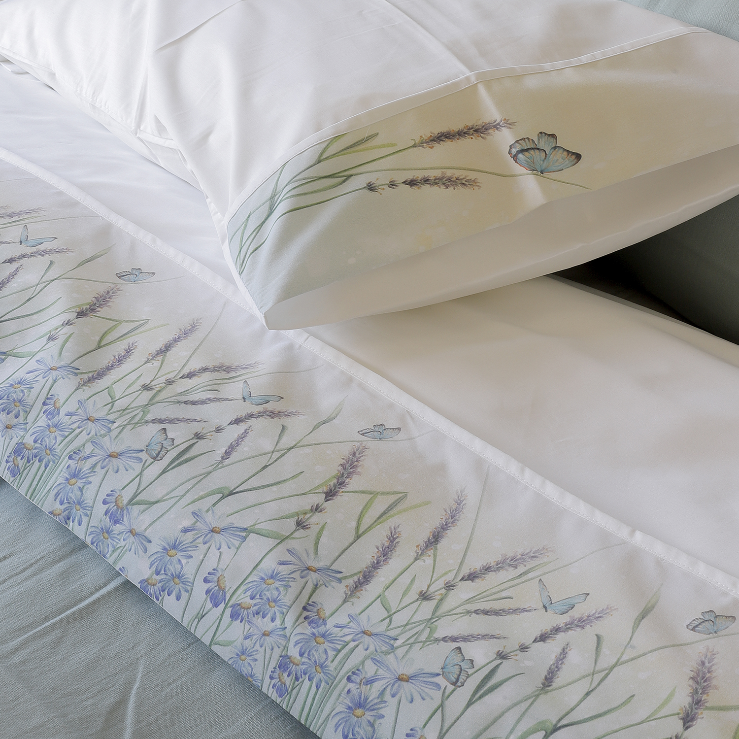 SET SÁBANAS MARGARITA SCHEEL PARA CASA ALVARINHO JARDÍN LAVANDAS 2 PLAZAS 300 HILOS BLANCO - 2
