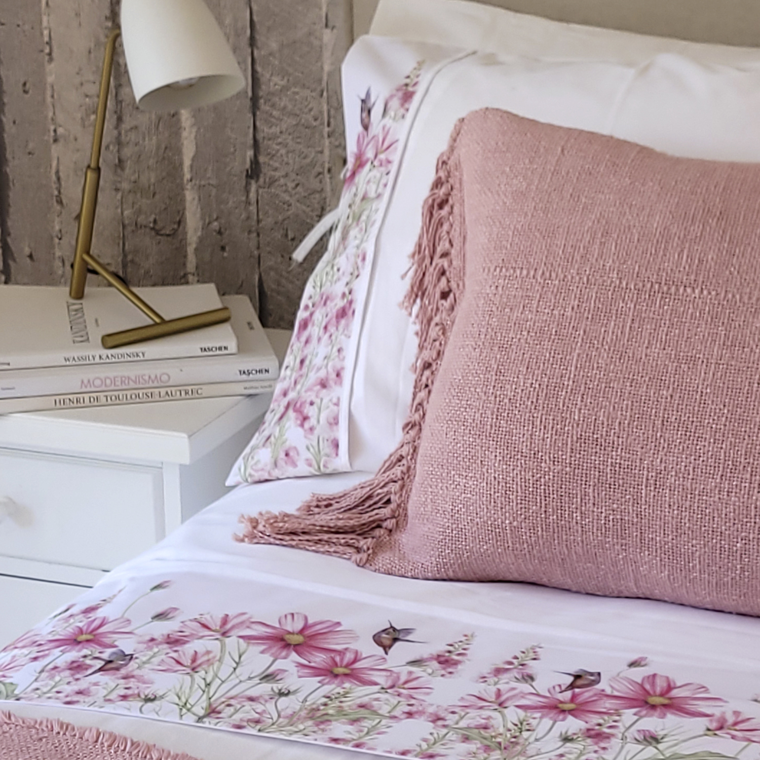 SET SÁBANA MARGARITA SCHEEL PARA CASA ALVARINHO JARDÍN PRIMAVERAL ROSA 2 PLAZAS 300 HILOS BLANCO - 2