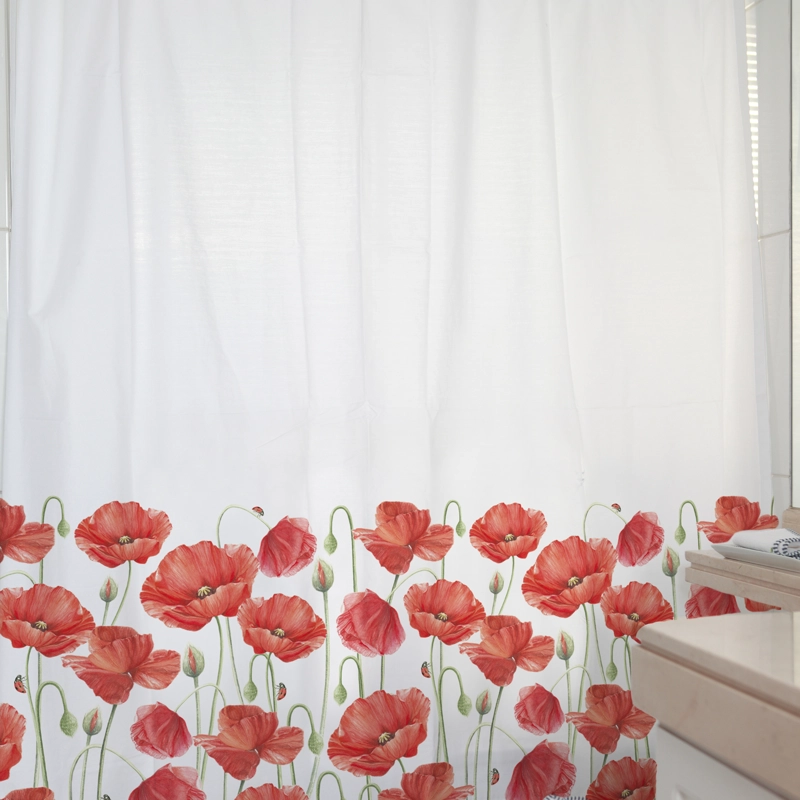 CORTINA DE BAÑO ALGODON AMAPOLAS ROJAS - 2
