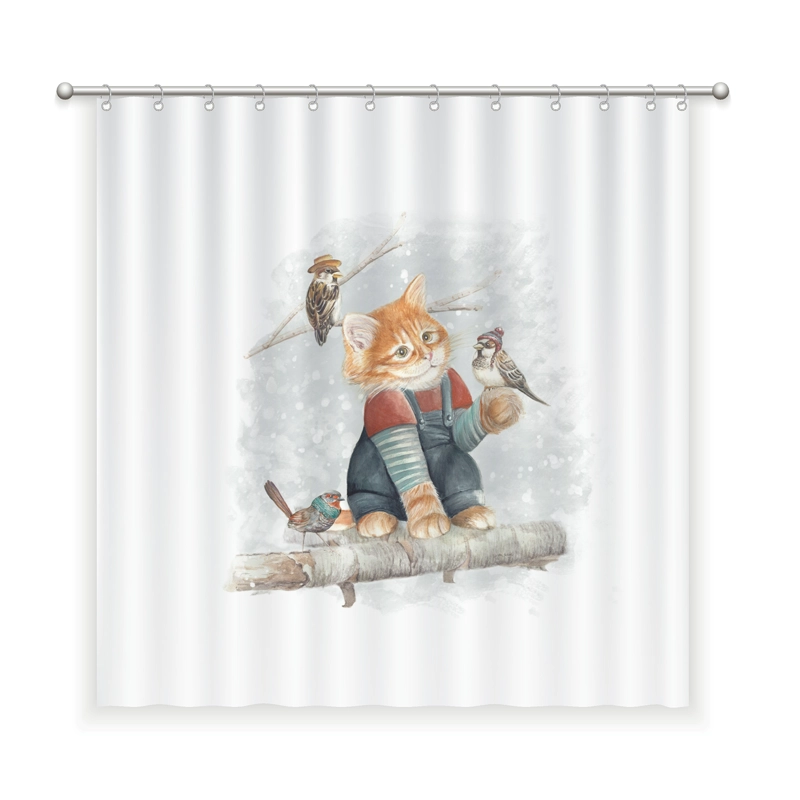 CORTINA DE BAÑO ALGODON GATO Y SUS AMIGOS - 1