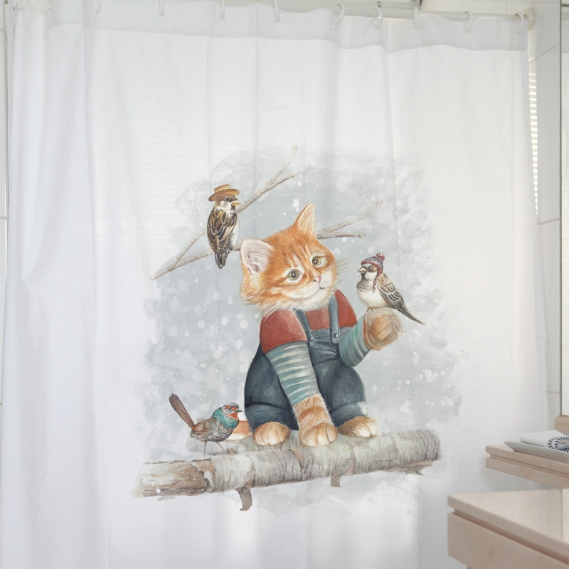 CORTINA DE BAÑO ALGODON GATO Y SUS AMIGOS - 2