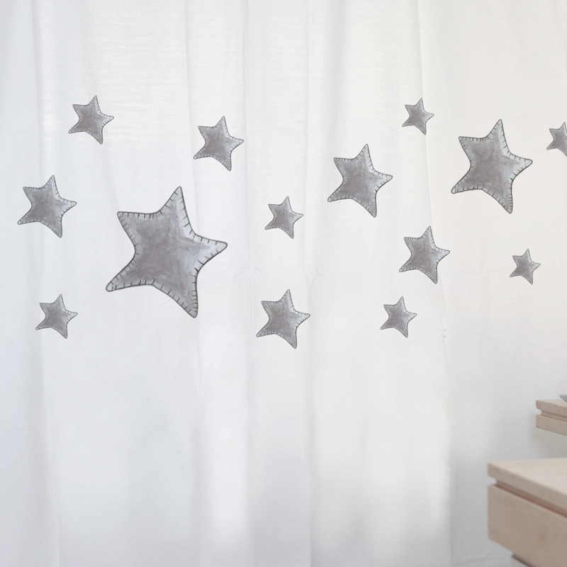 CORTINA DE BAÑO ALGODON ESTRELLAS GRISES - 2