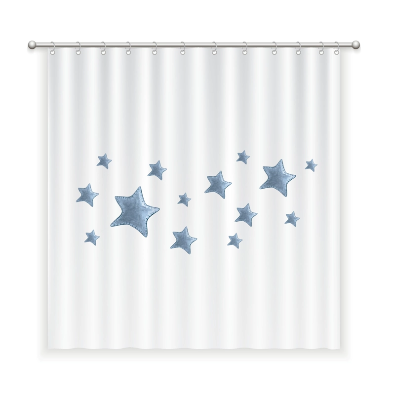 CORTINA DE BAÑO ALGODÓN ESTRELLAS AZULES - 1
