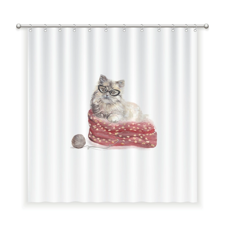 CORTINA DE BAÑO ALGODÓN GATO - 1