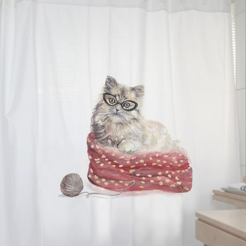 CORTINA DE BAÑO ALGODÓN GATO - 2