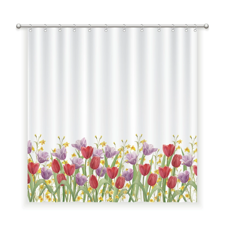 CORTINA DE BAÑO ALGODON JARDIN DE FLORES TULIPAN ROJO - 1